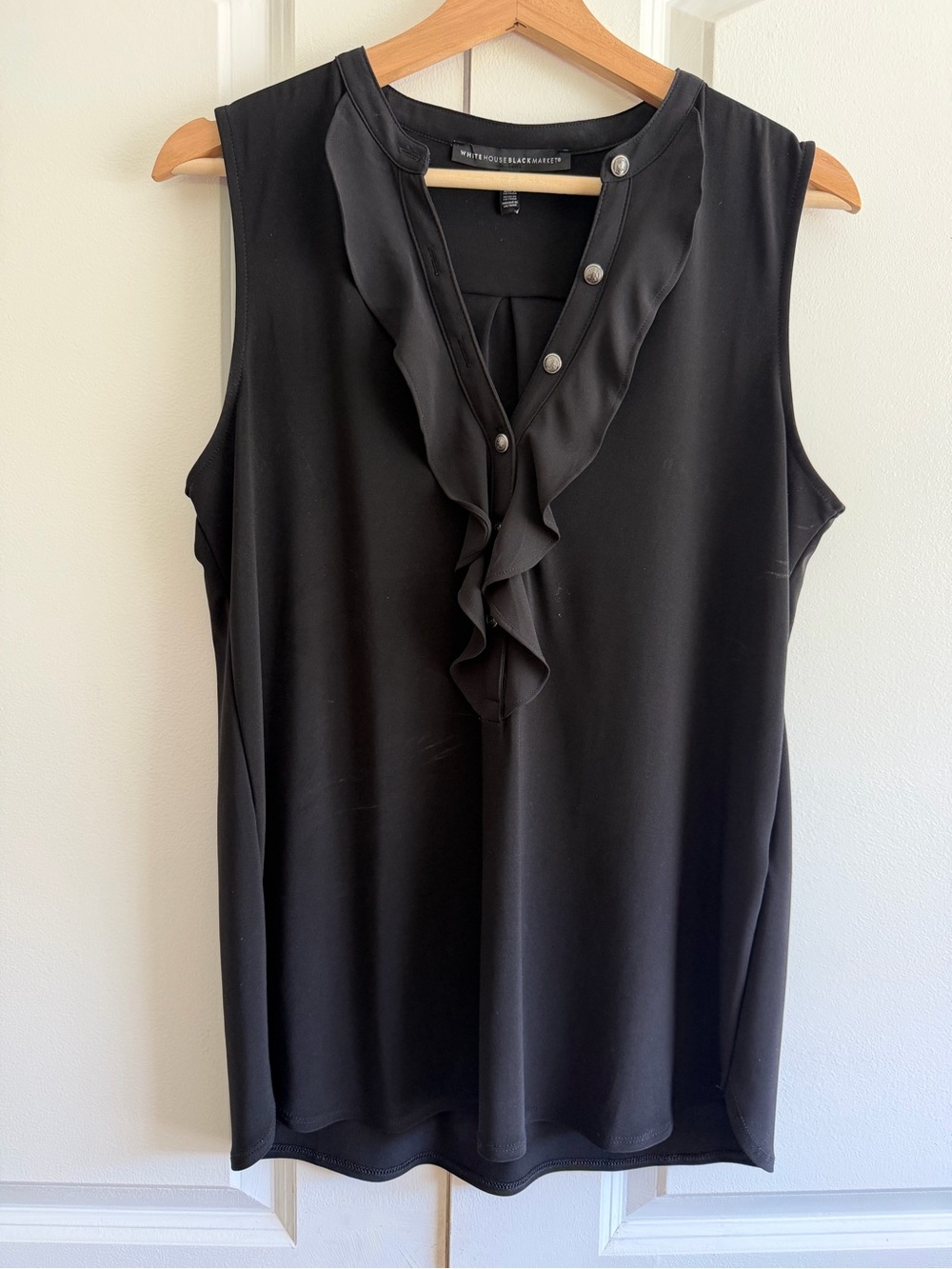 White House Black Market Black Sleeveless Ruffle V-Neck Camisole
